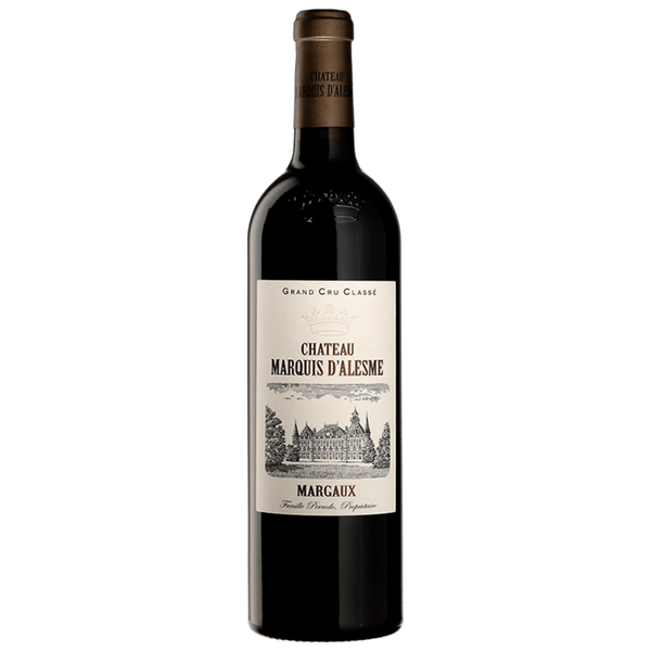 Château Marquis d'Alesme Becker 2022 Margaux wine bottle presented for product catalog use _red_wine_bottle